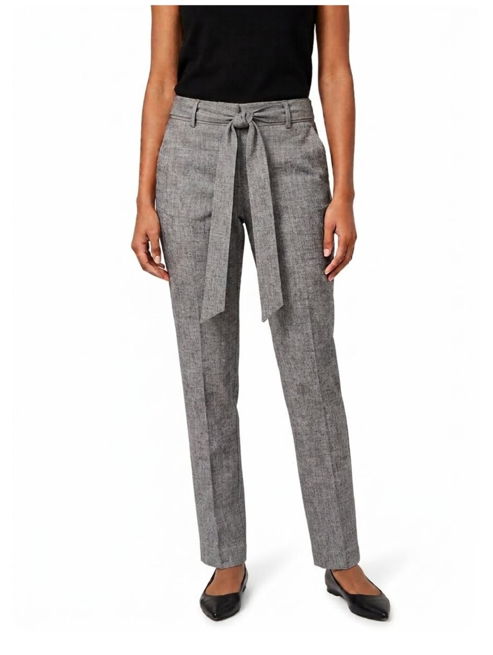 LOFT Julie Gray/Black Waist Tie-Front Dress Pants